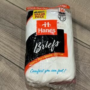 Size 36 Men's Vintage 1996 Hanes 100% Cotton Underwear Briefs Pack Of 6